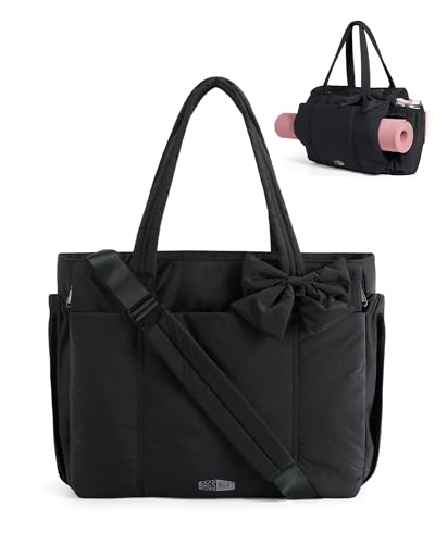 Image of BAGAMSRT Crush Bow Tote Bag for Women, Large Work Tote with 40oz Tumbler, Puffer Travel Tote Bag for Work, Yoga, Gym | For Mom, Diaper, Large Capacity, Everyday Bag
