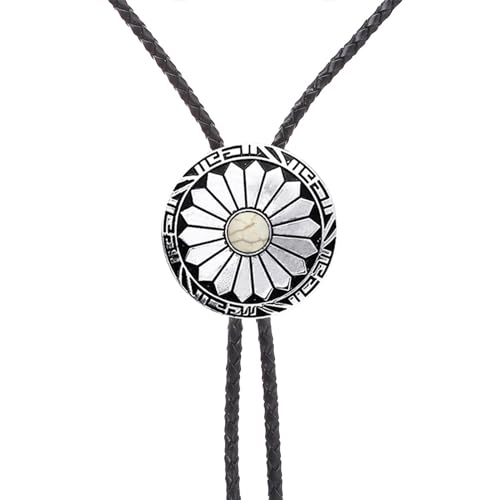 Image of Turquoise Bolo Tie for Men, Leather Braided Necktie Western Cowboy Bola Tie Costume Accessories for Men Women