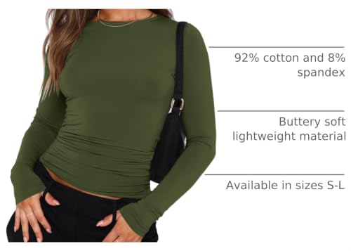 Image of AKEWEI Long Sleeve Crop Tops for Women 2 Pack Fall Going Out Outfits Cute Tight Basic Tees Shirt