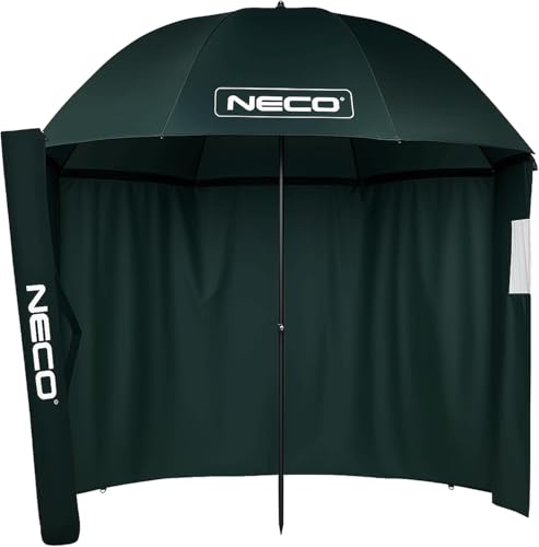 NECO Anglerschirm 220 cm Wasserdichter Schirmzelt mit 1/2-Seitenwand klappbarer Mechanismus und Fenster Angelzelt-Schirm für 2 Personen inklusive Heringe und Transporttasche