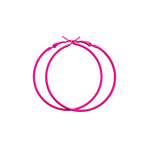 coadipress Lightweight Matte Metal Hoop Earrings Candy Color Nightclub Hoop Earrings 90s Retro Neon Round Earrings 80s Classic Big Circle Hoop Earrings for Women Statement Jewelry (Rose Red Circle)