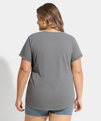 Image of CARCOS Plus Size Tops for Women Short Sleeve Raglan Striped Tee Color Block Crewneck /V Neck Tunic Loose Fit Summer XL-5XL