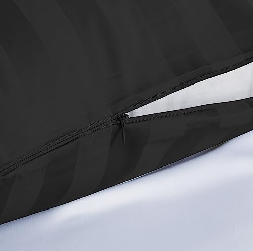 Image of 100% Egyptian Cotton Pillow Protectors Set of 2, 600 Thread Count Standard Size Bed Pillow Cases with Zipper, Sateen Weave Cooling Pillow Cases Quiet and Breathable Easy Care (2PCS, Striped Black)