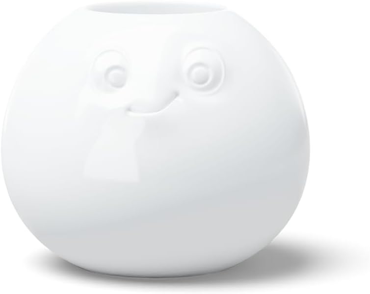 TASSEN Porcelain Flower Vase, Amused Face Edition, 6.5 Inches, White (Single Vase)
