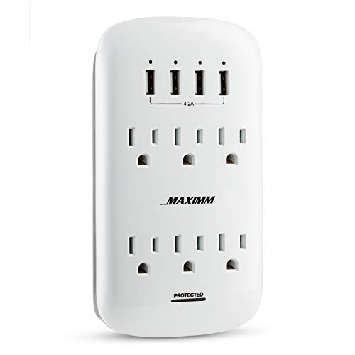 Maximm 6 Outlet Wall Mount Power Strip Surge Protector 1200 Joules, 6 AC
