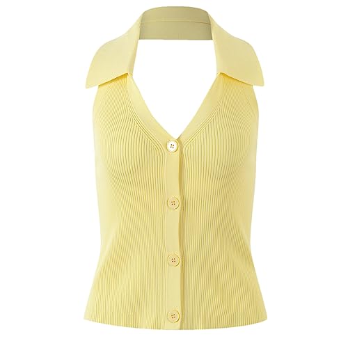 Women's Summer Sexy Backless Thin Sweater Tank Women Halter Knitted Vest Tops