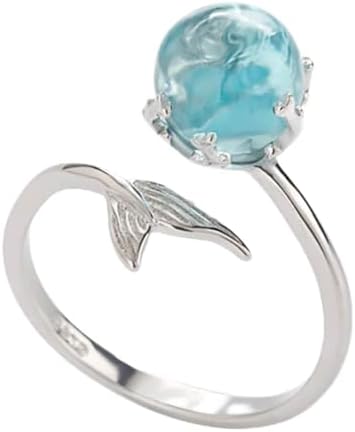 1PC Adjustable Finger Ring Mermaid Open Rings 925 Sterling Silver Wrap Around Twisted Rope Band Rings(Blue)