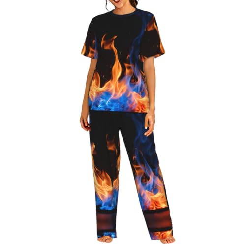 Pyjama manches courtes femme anti-chaleur doux imprimé flamme