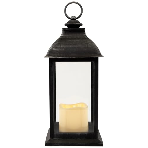 Image of LED Lantern with Flameless Candle - 12.5 inch - Brushed Silver
