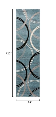Rugshop Modern Wavy Circles Design Runner Rug 2' x 10' Blue