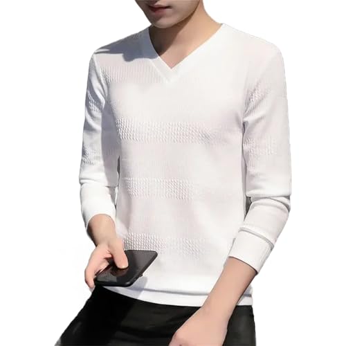 Mens Wool Sweater Long Sleeves Knit Pullover V Neck Slim Fit Lightweight Soft Jumper Top