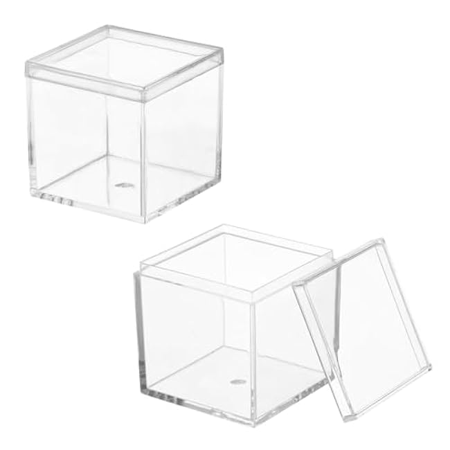 Acrylic Box with Lid, 1.77 x 1.77 x 1.77 in Acrylic Display Case Plastic Square Cube Container Storage Holder Stackable Bins for Cosmetic Collectible Candy Jewelry(2 Pack, Clear)