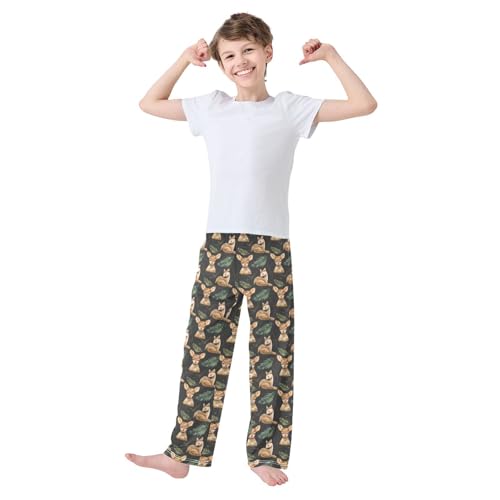 ZZXXB Deer Pine Branch Boys Long Pants Soft Trousers Elastic Waist Kids Lounge Bottoms with Pockets S-XL2