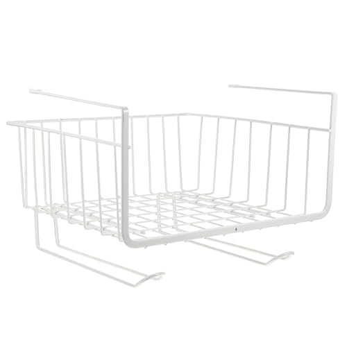 IMIKEYA Cesta Colgante de Color Blanco para Estante de Cocina, Perchero de Armario sin Taladro, Organizador Metálico para Almacenamiento Debajo del Gabinete, Adecuado para Optimizar
