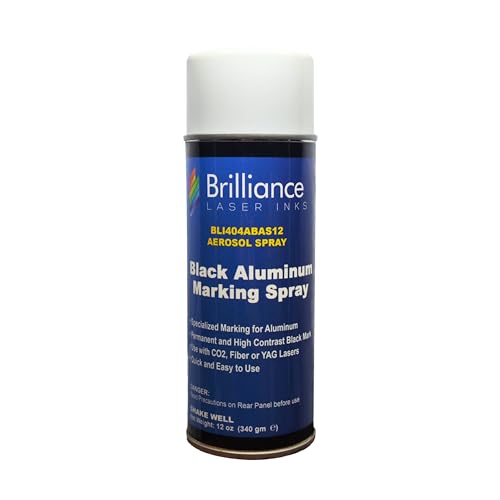 Brilliance Laser Inks 12 Oz Aluminum Laser Marking Spray - Black, Anti Clog Permanent Metal Engraving Aerosol Compatible with Fiber, YAG, Diode, and CO2 Engraver Machine