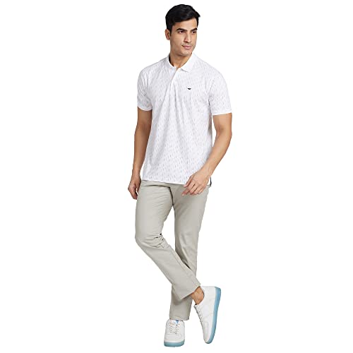 Image of Park Avenue Men's Pure Cotton Print Pattern Slim Fit Rib Collar Polo Neck Half Sleeve Casual T-Shirt