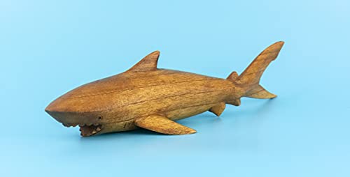 G6 Collection Wooden Hand Carved Shark Statue Sculpture Wood Decorative Home Decor Accent Figurine Handcrafted Handmade Seaside Tropical Nautical Ocean Coastal Decoration Shark (12" Long) #TOP3