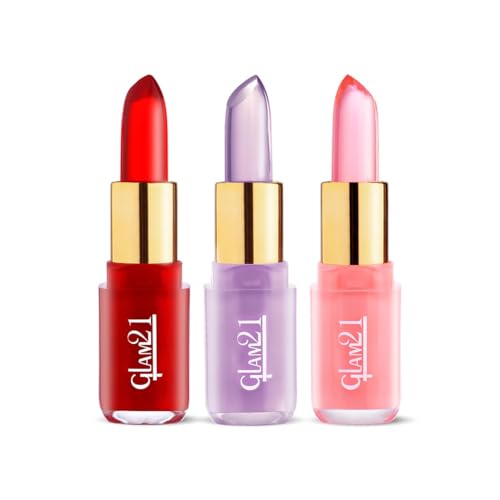 Image of Glam 21 Jelly Pop Fruity Gel Lipstick| Moisturising | Glossy Finish | Gives A Natural Colour | Lightweight | Cranberry Pink, Strawberry Red & Blueberry Purple - Pack Of 3