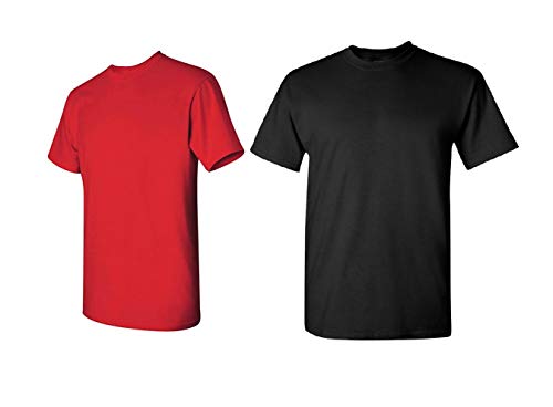Gildan Camiseta masculina de algodĂŁo pesado para adultos, pacote com 2, Red/Black, Large
