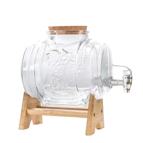 冷蔵庫 ドリンク サーバー ガラス 3Lバレル型リキュールディスペンサー ワイン樽(スタンド・蛇口含む)冷水筒 麦茶ポット 飲み物ジュースディスペンサー ティーポット - ベース 熱湯を加えないでください