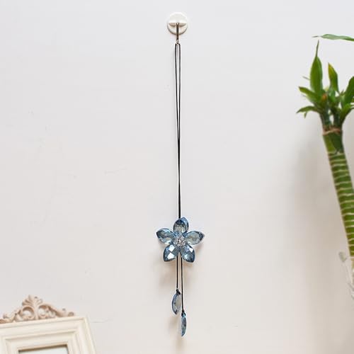 Image of Crystal Flower Car Rear View Mirror Hanging Ornament - Sparkles with Rainbows for a Sense of Luck and Happiness Car Interior Accessories (Blue)