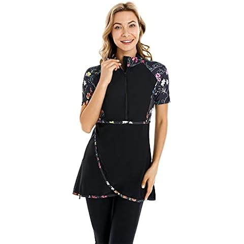 ShuoBeiter Kurzarm-Badeanzug Bescheidene Badebekleidung für Frauen Bescheidener Badeanzug Rash Guard Surfanzug Beachwear Burkini (L, S2) Cover