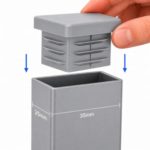 Image of (Pack of 10) Rectangular Plastic Plugs 63 /64 inch x 1-3 /8 inch (25 x 35 mm), Matt Tube Inserts, Fence Post Caps, Window Gray RAL 7040