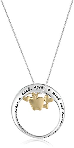 Sterling Silver "A Teacher" Mobius Circle with Apple Pendant Necklace, 18"