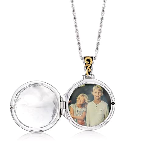 Ross-Simons Two-Tone Sterling Silver Bali-Style Locket Necklace. 18 inches3