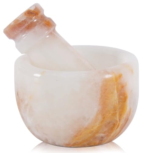 Juego de mortero y mortero de mármol de 3 pulgadas, ónix blanco hecho a mano, trituradora de ajo y molinillo de hierbas, mortero de piedra, molinillo de especias pequeño, mortero y mortero para cocina