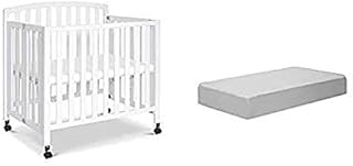 DaVinci Dylan Folding Portable Three-in-one Mini Crib and Twin Bed in White with Complete Slumber Mini Crib Mattress