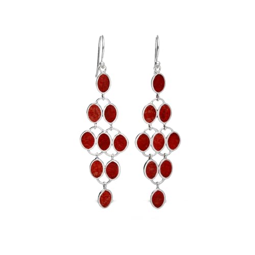 Boucles d'oreilles pendantes corail argent 925 millième, bijou d'oreilles femme