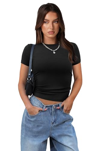 XIEERDUO Basic Tops for Women Short Sleeve Baby Tees 2/3 Pack Crew Neck T Shirts Slim Fit Tees2