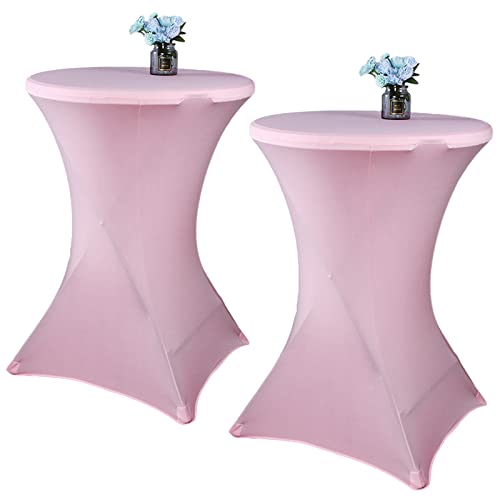 Fhberni Paquete de 2 manteles de cóctel de 24 x 43 pulgadas, color rosa, de elastano, redondos, ajustables, para bodas, banquetes, eventos y fiestas