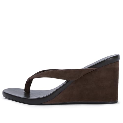 Wedge Sandals for Women Suede Arch Support Slip On Flip Flops Summer Open Round Toe Platform Thong Slide Sandals with Rubber Sole - Main Image