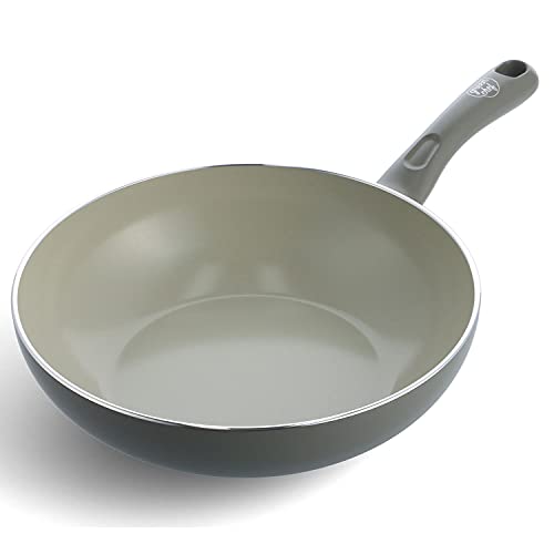Green Chef - Sartén profunda para wok, 28 cm, compatible con IH, tratamiento cerámico, antiadherente y fácil de limpiar, sin sustancias nocivas, color tierra, gris cuarzo