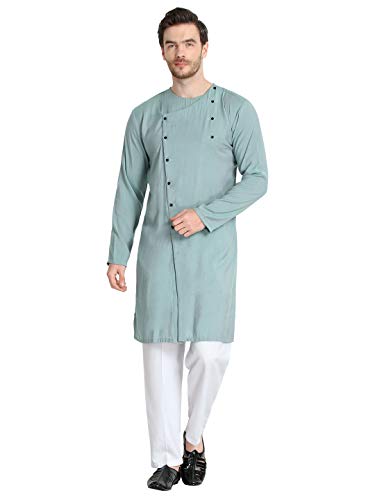 Image of OM SAI LATEST CREATION Multicolored, Full Sleeve, Mandarin Collar, PALN Batik Long Plain Kurta for Men