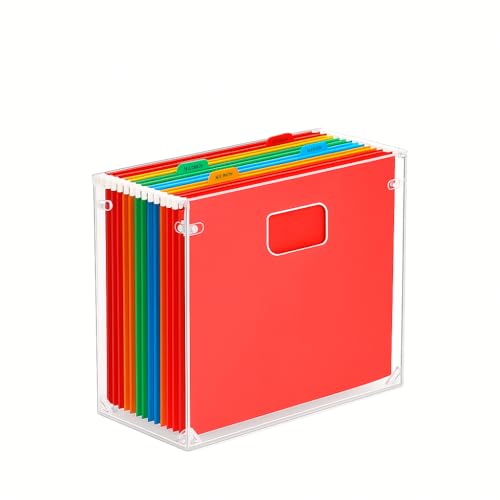 Organiseur de dossiers suspendus en acrylique transparent avec poignée - Boîte de classement moderne en acrylique pour bureau, maison, école