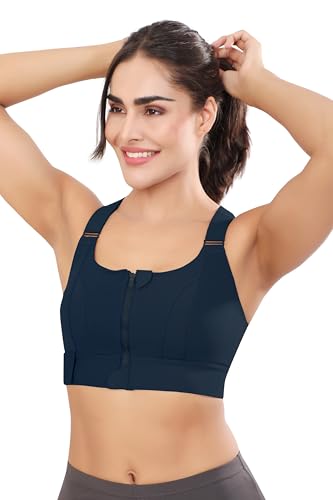 Image of Women Polyester Spandex High Impact Front Zip Sports Bra Fitness Criss Cross Back Crop Tops for Gym, Yoga & Workout - Size: M-4XL