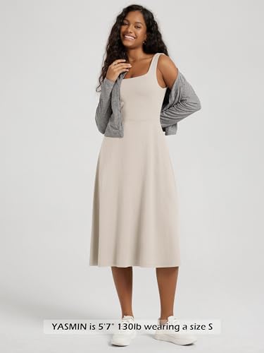 Image of ODODOS Square Neck Midi Dress with Pockets for Women Summer Casual Sleeveless Sundress Flare Tank Dress