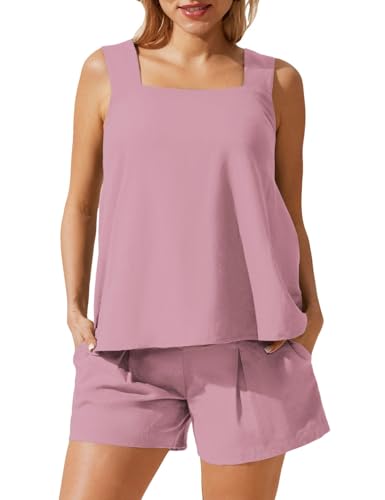 Maacie Womens Summer Outfits Tank Tops +Shorts With Pockets Maternity