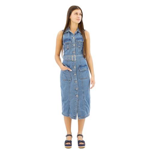 Pepe Jeans Para Mujer. PL953550 Vestido Liz Azul (Xs), Casual, AlgodóN, Denim, Sin Mangas / Tirantes, Sostenible