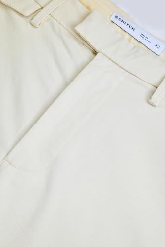 Image of SNITCH Men Chinos | Slim Fit Mid Rise Solid Pattern | Cotton Blend with Medium Stretch & Smooth Texture | Button & Zip Closure for Casual & Street Wear