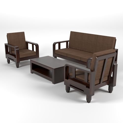 Image of Solid Sheesham Wood 5 Seater Sofa Set (3+1+1) -Wooden 5 Person Sofa Set for Living Room & Home (Design 18)