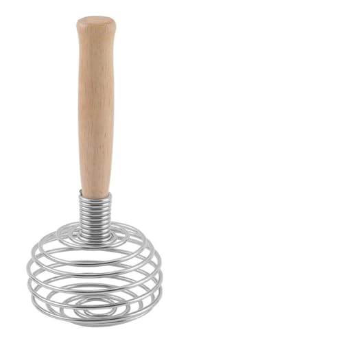 LVYXON Batidor de acero inoxidable para batidor de huevos, batidor manual de crema con mango de madera, 17 x 8 cm, utensilio de cocina de metal de grado alimenticio 304