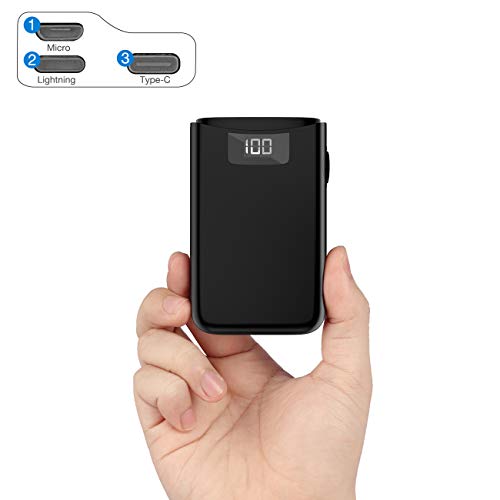 Powerbank 10000mAh, POSUGEAR Bateria Externa para Movil con 3 Entradas de USB C/Micro/L ightning, 2 Salidas y Pantalla LED Compatibles con Todos Los Teléfonos y Tabletas Cover