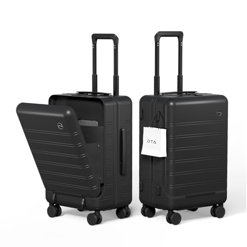 DTA Nova Top Opening PC Hard Shell Suitcase, 20-inch International Carry On Luggage with TSA Lock, 360 Silent Spinner Wheels, Lightweight - Ideal for Business Travel Suitcase (Black, Carry-On 20-Inch)