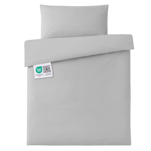 MAKIAN Juego Nórdico Cuna 2 Piezas 100x135 cm 40x60 cm | Ropa de Cama para Bebé 100% Algodón Transpirable Ideal para Recién Nacidos y Pieles Sensibles | Certificado Oeko-Tex - Gris
