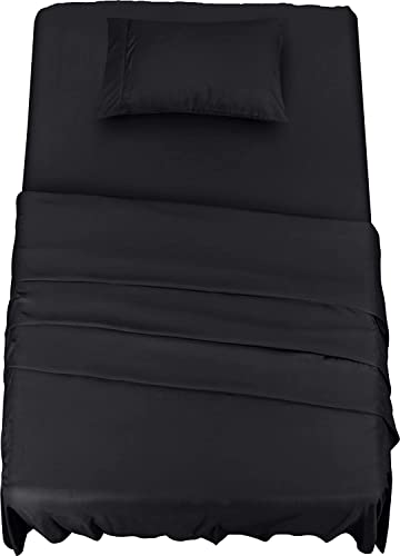 Image of Utopia Bedding Bed Sheet Set Single, Black, 3 Piece - Fitted Sheet, Flat Sheet with 1 Pillow Case 50x75 - Wrinkle, Shrinkage and Fade Resistant - Oeko-Tex Certified, Polyester Microfiber Fabric