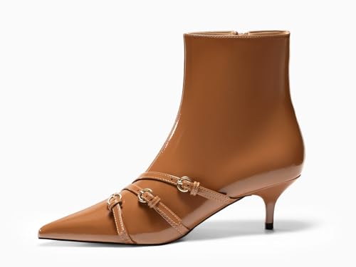 Coutgo Womens Buckle Strap Ankle Booties Kitten Low Heel Pointed Toe Y2K Boots Side Zipper Fall Shoes2